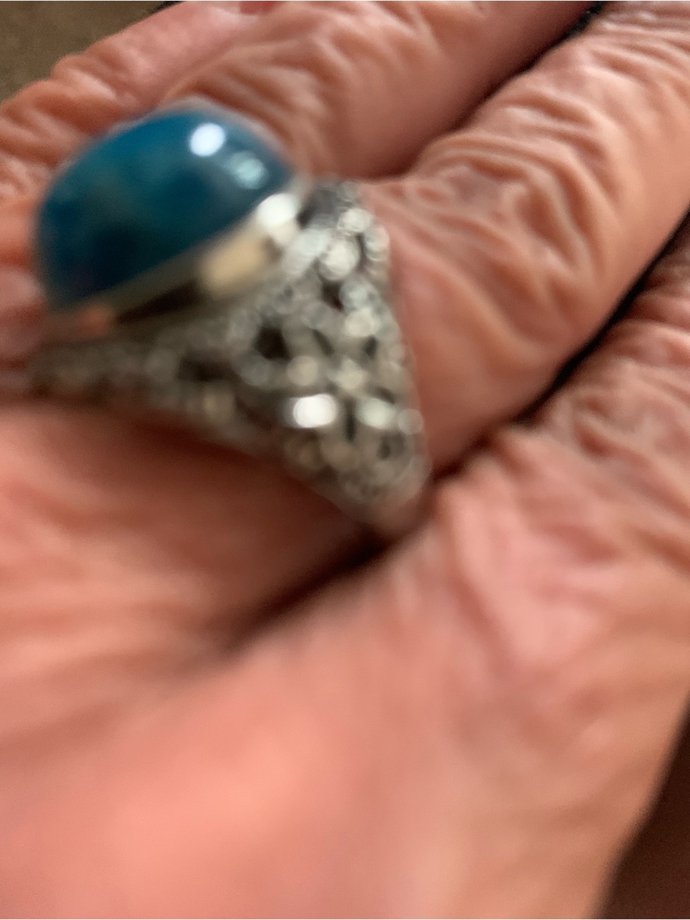 Turquoise Cabochon Filigree Silver-Tone Ring - Women Jewelry